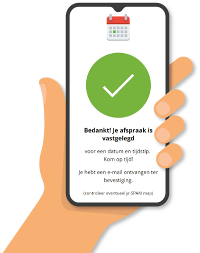 Voorbeeld van de bezoekersapp met het afsprakensysteem